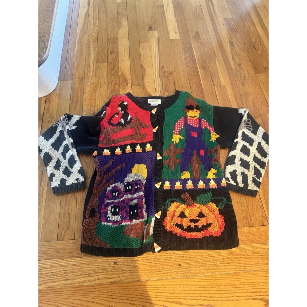 Vintage Alexandra Bartlett Eagles Eye Patchwork Halloween Sweater Knit Womens M